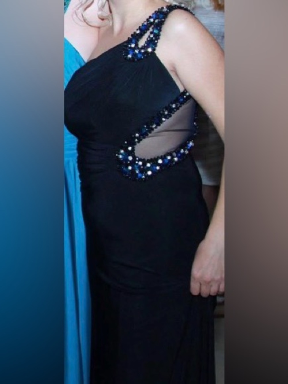 Black Prom Dress with Jeweled Cutout Accent